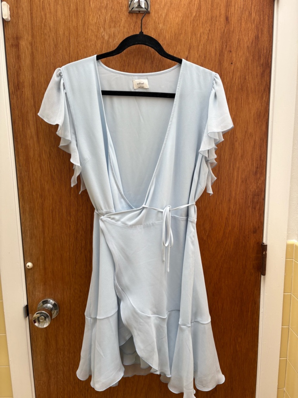 Aritzia Light Blue Ruffle-Sleeve Midi Dress